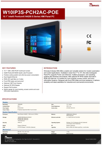10.1" Intel® Pentium® N4200 S Series HMI Panel PCW10IP3S-PCH2AC-POE