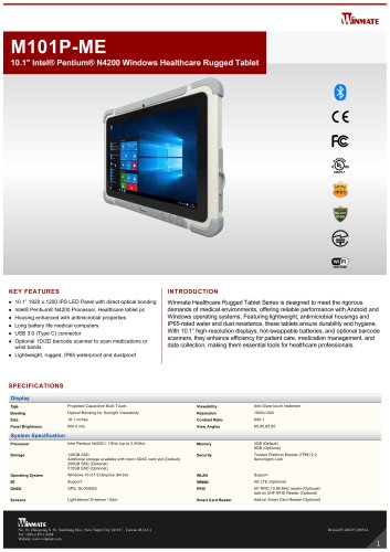 10.1" Intel® Pentium® N4200 Windows Healthcare Rugged Tablet M101P-ME