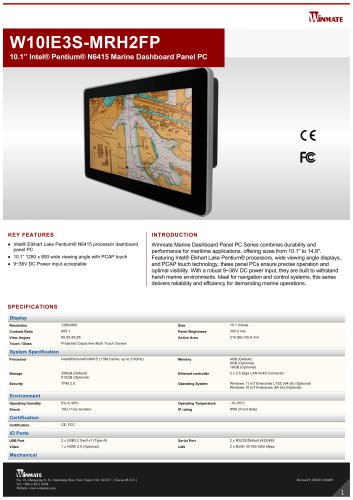 10.1” Intel® Pentium® N6415 Marine Dashboard Panel PC W10IE3S-MRH2FP