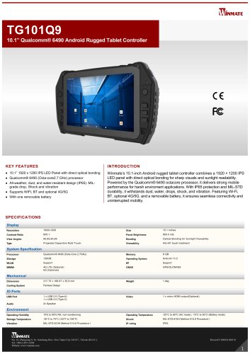 10.1” Qualcomm® 6490 Android Rugged Tablet Controller TG101Q9