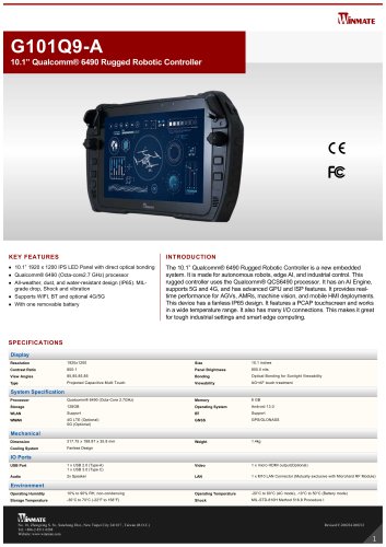 10.1” Qualcomm® 6490 Rugged Robotic Controller G101Q9-A