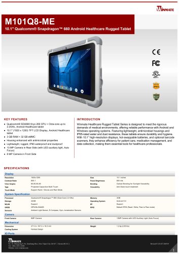 10.1" Qualcomm® Snapdragon™ 660 Android Healthcare Rugged Tablet M101Q8-ME