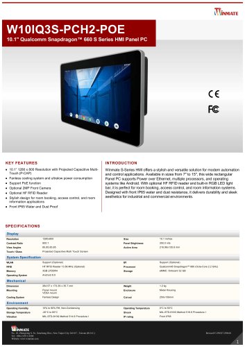 10.1" Qualcomm Snapdragon™ 660 S Series HMI Panel PCW10IQ3S-PCH2-POE