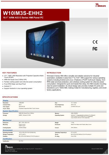 10.1" Qualcomm Snapdragon&trade; 660 E Series HMI Panel PC W10IQ3S-EHH2