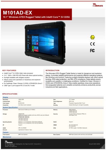 10.1” Windows ATEX Rugged Tablet with Intel® Core™ i5-1235U M101AD-EX