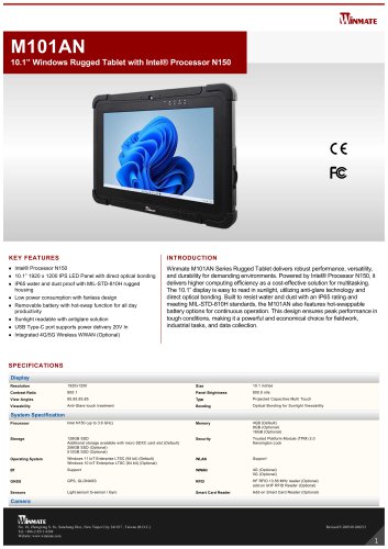 10.1” Windows Rugged Tablet with Intel® Processor N150 M101AN