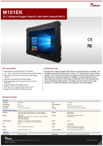 10.1" Windows Rugged Tablet PC with Intel® Celeron® N6211 M101EK