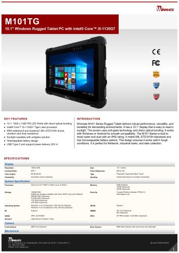 10.1" Windows Rugged Tablet PC with Intel&reg; Core&trade; i5-&shy;1135G7 M101TG