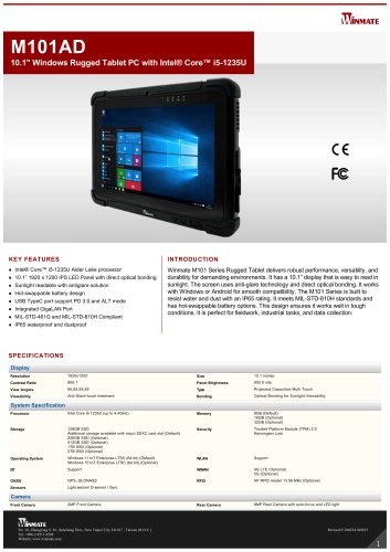 10.1" Windows Rugged Tablet PC with Intel&reg; Core&trade; i5-1235U M101AD