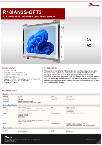 10.4" Intel® Alder Lake-N N150 Open Frame Panel PC R10IAN3S-OFT2