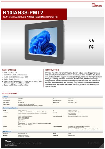 10.4" Intel® Alder Lake-N N150 Panel Mount Panel PC R10IAN3S-PMT2