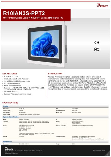 10.4” Intel® Alder Lake-N N150 PP Series HMI Panel PC R10IAN3S-PPT2