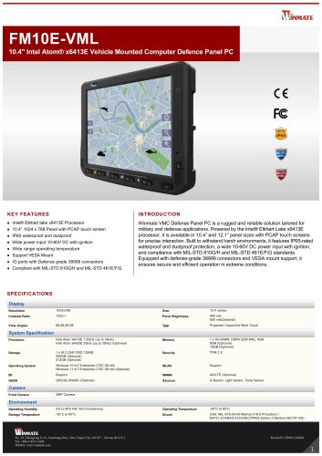 10.4" Intel Atom® x6413E Vehicle Mounted Computer Defence Panel PC FM10E-VML
