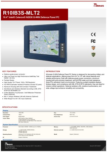10.4" Intel® Celeron® N2930 G-WIN Defence Panel PC 10.4" Intel® Celeron® N2930 G-WIN Defence Panel PC