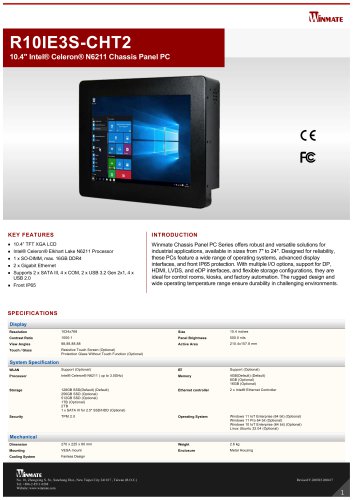 10.4" Intel® Celeron® N6211 Chassis Panel PC R10IE3S-CHT2