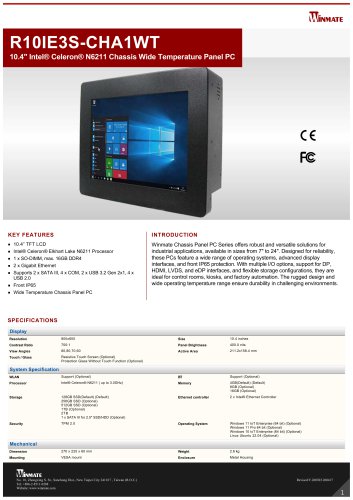 10.4" Intel® Celeron® N6211 Chassis Wide Temperature Panel PC R10IE3S-CHA1WT