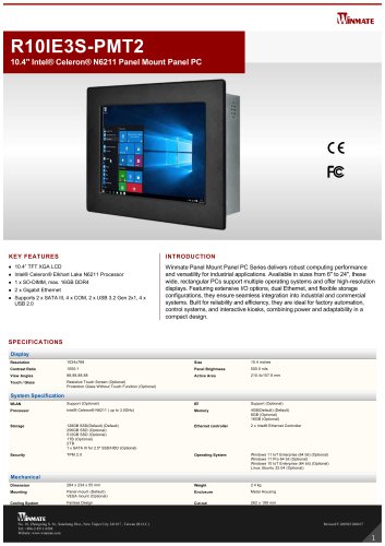 10.4" Intel® Celeron® N6211 Panel Mount Panel PC R10IE3S-PMT2