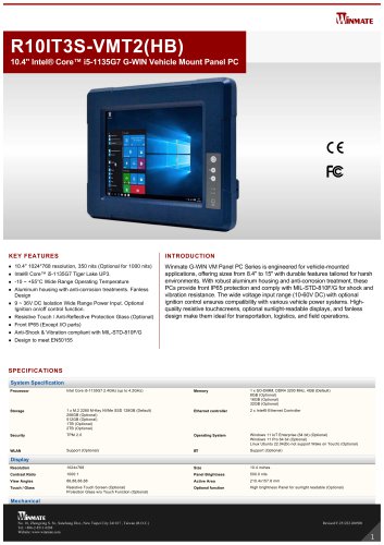 10.4" Intel® Core™ i5-1135G7 G-WIN Vehicle Mount Panel PC R10IT3S-VMT2(HB)
