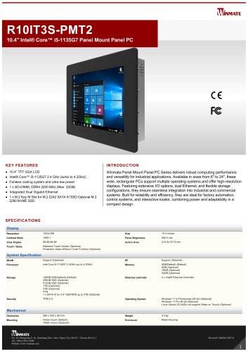 10.4" Intel® Core™ i5-1135G7 Panel Mount Panel PC R10IT3S-PMT2