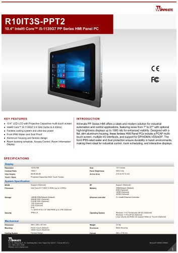 10.4" Intel® Core™ i5-1135G7 PP Series HMI Panel PC R10IT3S-PPT2