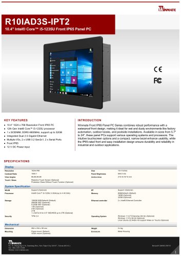 10.4" Intel® Core™ i5-1235U Front IP65 Panel PC R10IAD3S-IPT2