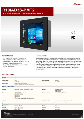 10.4" Intel® Core™ i5-1235U Panel Mount Panel PC R10IAD3S-PMT2