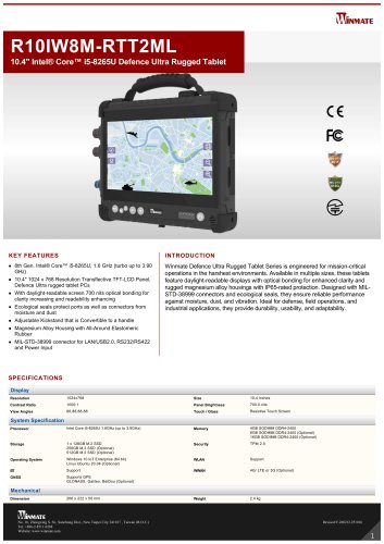 10.4" Intel® Core™ i5-8265U Defence Ultra Rugged Tablet R10IW8M-RTT2ML