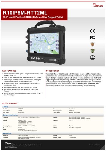 10.4" Intel® Pentium® N4200 Defence Ultra Rugged Tablet R10IP8M-RTT2ML