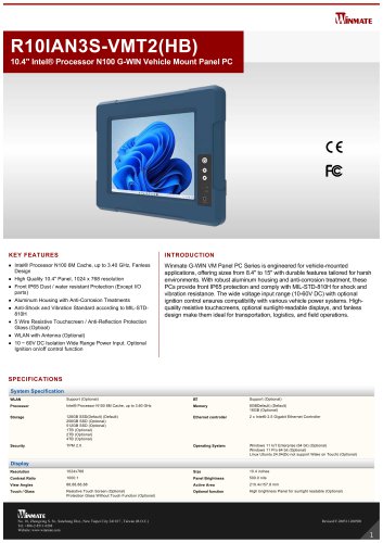 10.4" Intel® Processor N100 G-WIN Vehicle Mount Panel PC R10IAN3S-VMT2(HB)