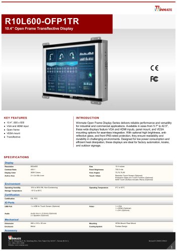 10.4” Open Frame Transflective Display R10L600-OFP1TR