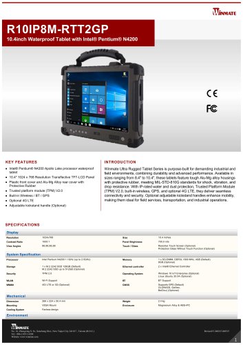 10.4inch Waterproof Tablet with Intel® Pentium® N4200 R10IP8M-RTT2GP