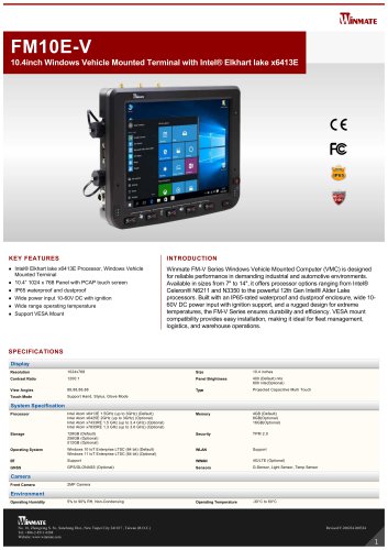 10.4inch Windows Vehicle Mounted Terminal with Intel® Elkhart lake x6413E FM10E-V