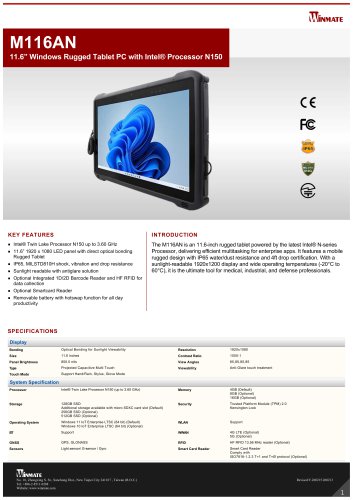 11.6” Windows Rugged Tablet PC with Intel® Processor N150  M116AN