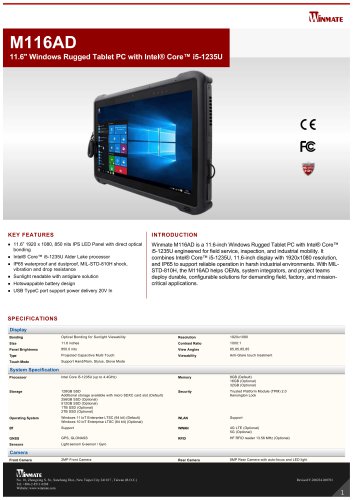 11.6" Windows Rugged Tablet PC with Intel&reg; Core&trade; i5-1235U M116AD