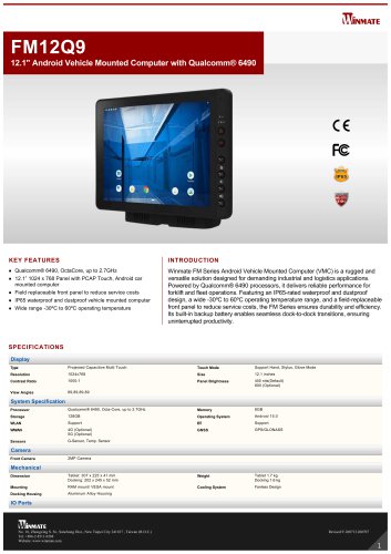 12.1" Android Vehicle Mounted Computer with Qualcomm® 6490 FM12Q9