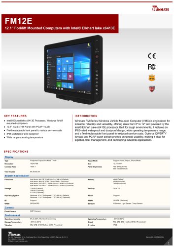 12.1" Forklift Mounted Computers with Intel® Elkhart lake x6413E FM12E