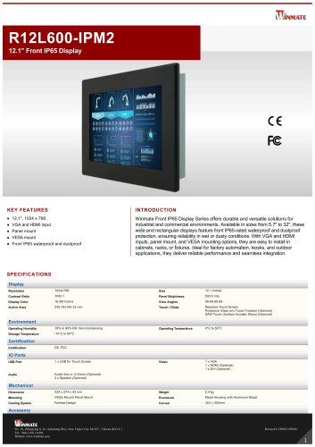 12.1" Front IP65 Display  R12L600-IPM2