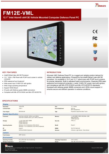 12.1" Intel Atom® x6413E Vehicle Mounted Computer Defence Panel PC FM12E-VML