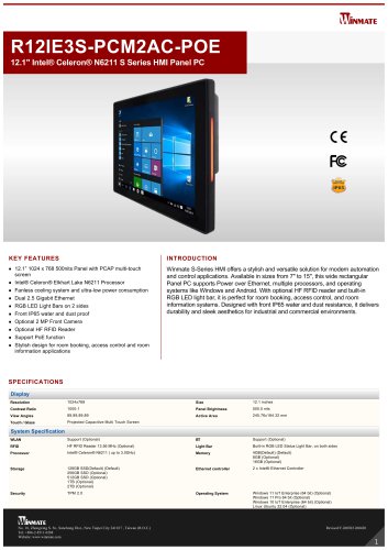 12.1" Intel® Celeron® N6211 S Series HMI Panel PC R12IE3S-PCM2AC-POE