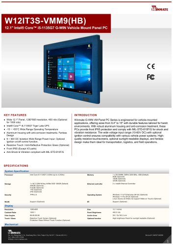 12.1" Intel® Core™ i5-1135G7 G-WIN Vehicle Mount Panel PC W12IT3S-VMM9(HB)