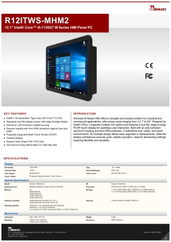 12.1" Intel® Core™ i5-1135G7 M Series HMI Panel PC R12ITWS-MHM2