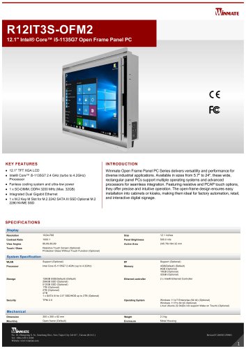 12.1" Intel® Core™ i5-1135G7 Open Frame Panel PC R12IT3S-OFM2