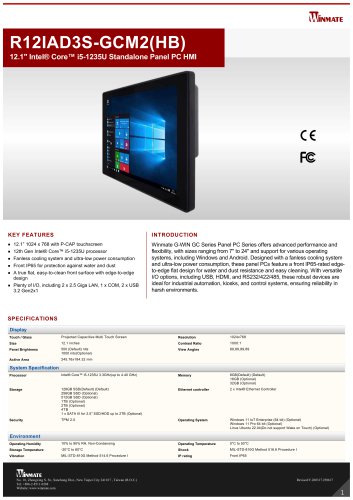 12.1" Intel&reg; Core&trade; i5-1235U Standalone Panel PC HMI R12IAD3S-GCM2(HB)