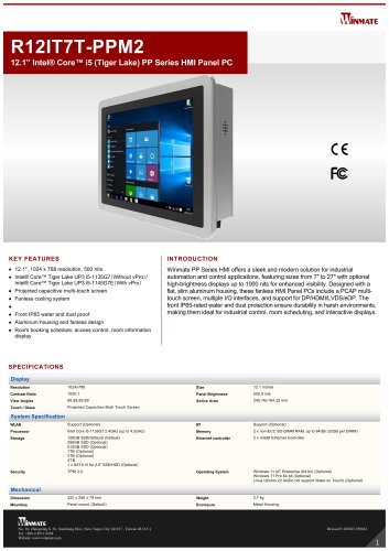 12.1” Intel® Core™ i5 (Tiger Lake) PP Series HMI Panel PC R12IT7T-PPM2