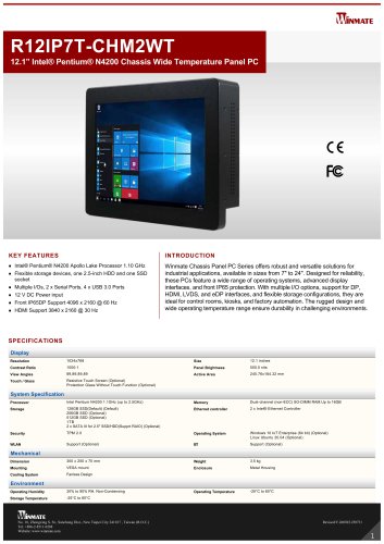 12.1” Intel® Pentium® N4200 Chassis Wide Temperature Panel PC R12IP7T-CHM2WT