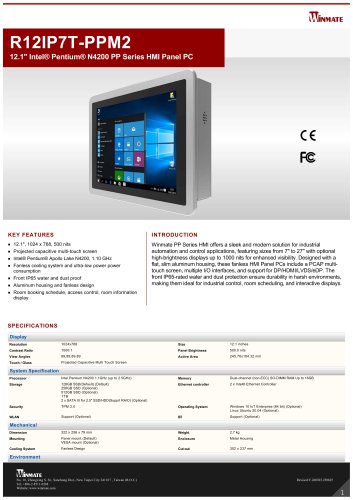 12.1" Intel® Pentium® N4200 PP Series HMI Panel PC R12IP7T-PPM2