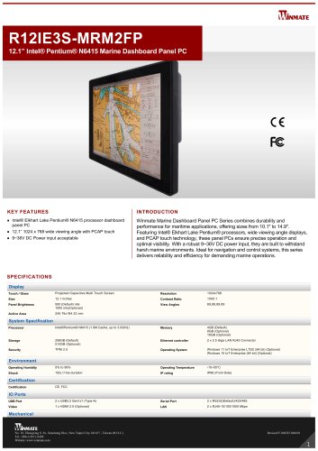 12.1” Intel® Pentium® N6415 Marine Dashboard Panel PC R12IE3S-MRM2FP