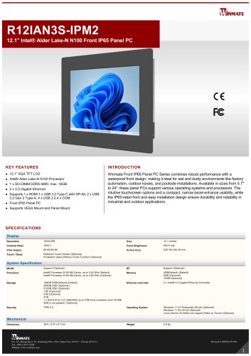 12.1” Intel® Twin Lake N150 Front IP65 Panel PC R12IAN3S-IPM2