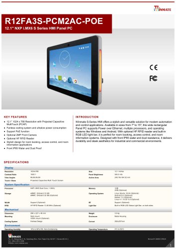 12.1" NXP i.MX6 S Series HMI Panel PC R12FA3S-PCM2AC-POE