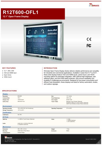 12.1” Open Frame Display R12T600-OFL1